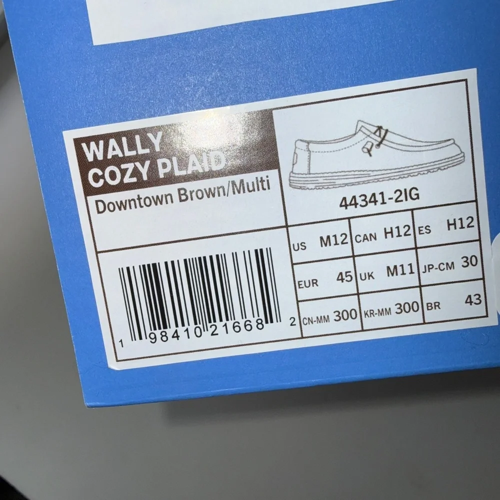 HEY DUDE $70 New Mens 12 Brown Casual Slip On Wally Cozy Plaid Shoes Box #33 - Picture 6 of 7